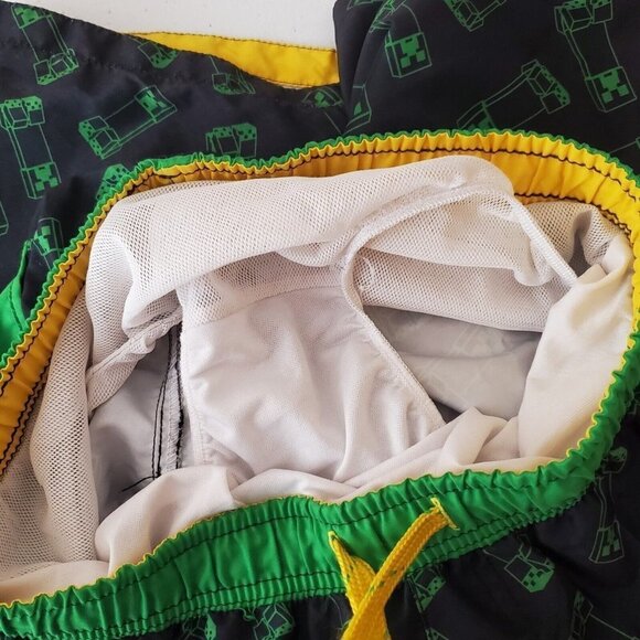 MINECRAFT Swimtrunks Boys 14/16 Green Black Creeper Mojang Beach Built-in Brief - Picture 6 of 6